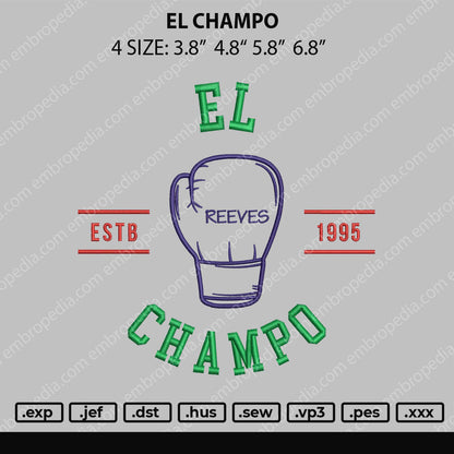 El Champo Embroidery File 4 size
