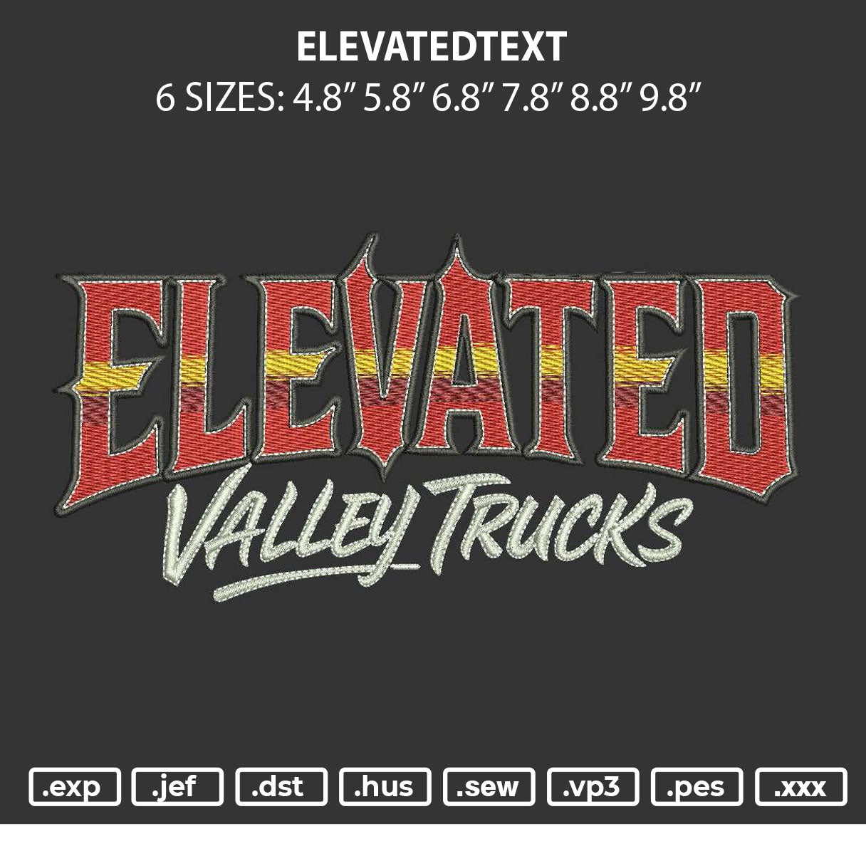 Elevatedtext Embroidery File 6 sizes