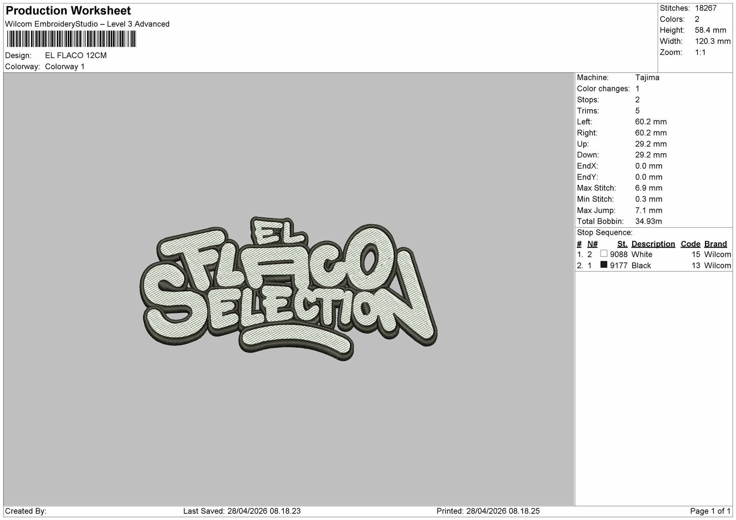 EL FLACO Embroidery File 6 sizes