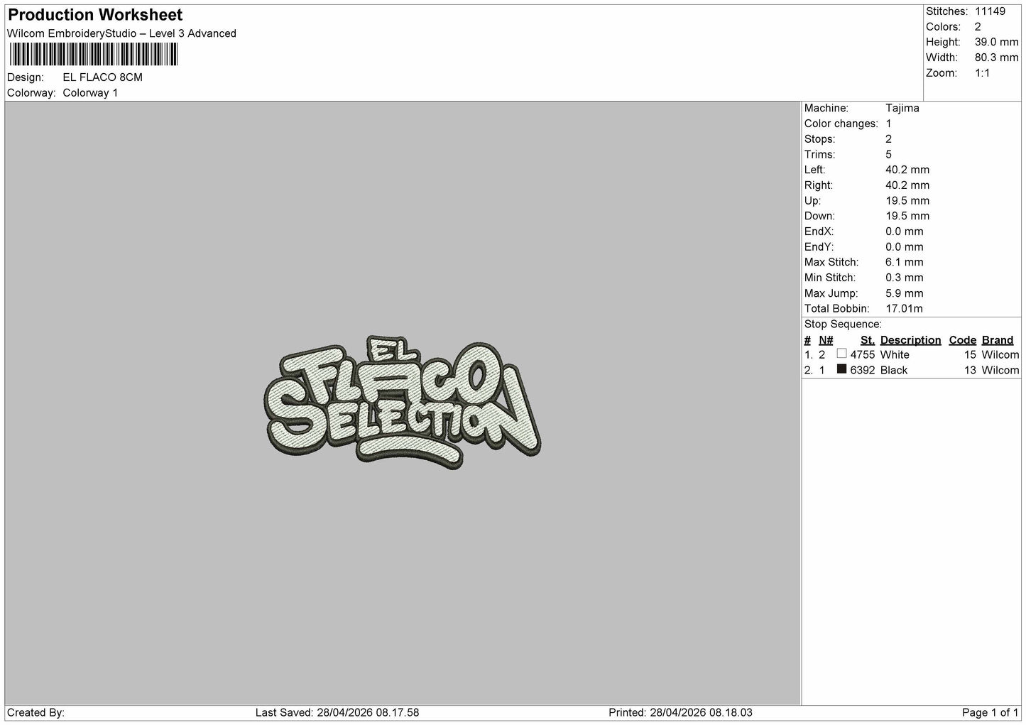 EL FLACO Embroidery File 6 sizes