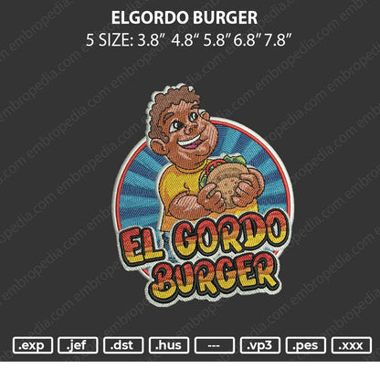 Elgordo Burger Emboidery File 5 sizes