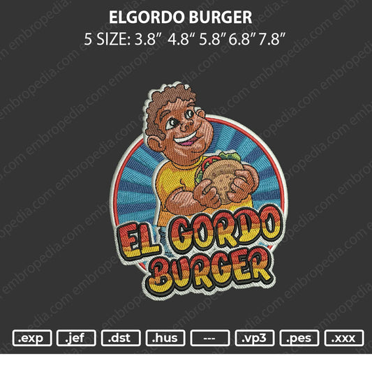 Elgordo Burger Emboidery File 5 sizes