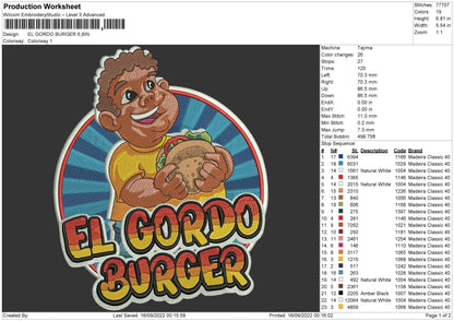 Elgordo Burger Emboidery File 5 sizes