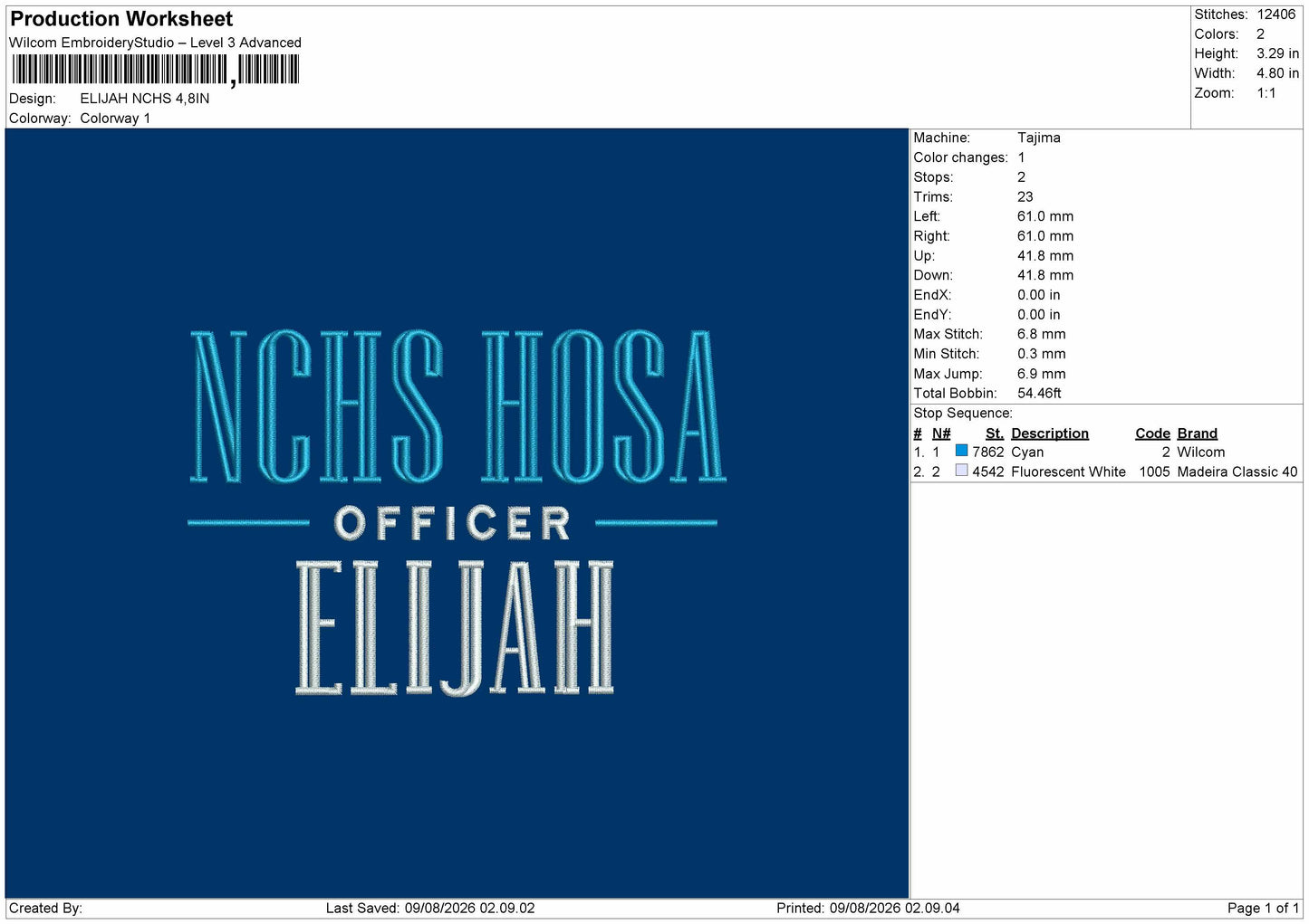Elijah Embroidery Machine Design File 6 sizes