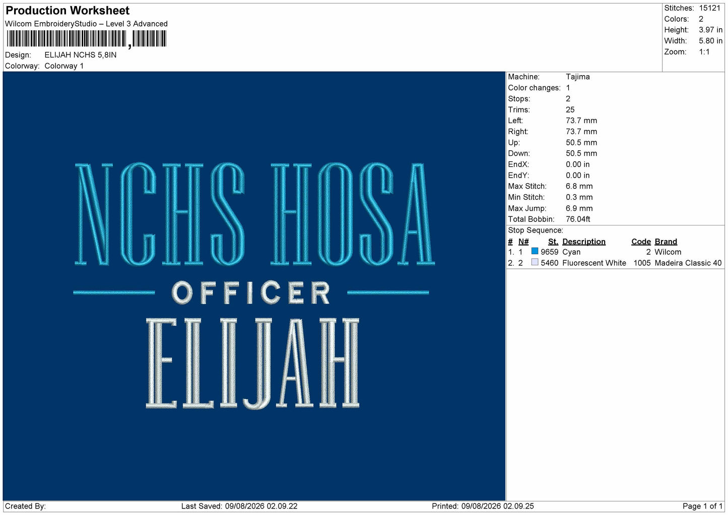 Elijah Embroidery Machine Design File 6 sizes