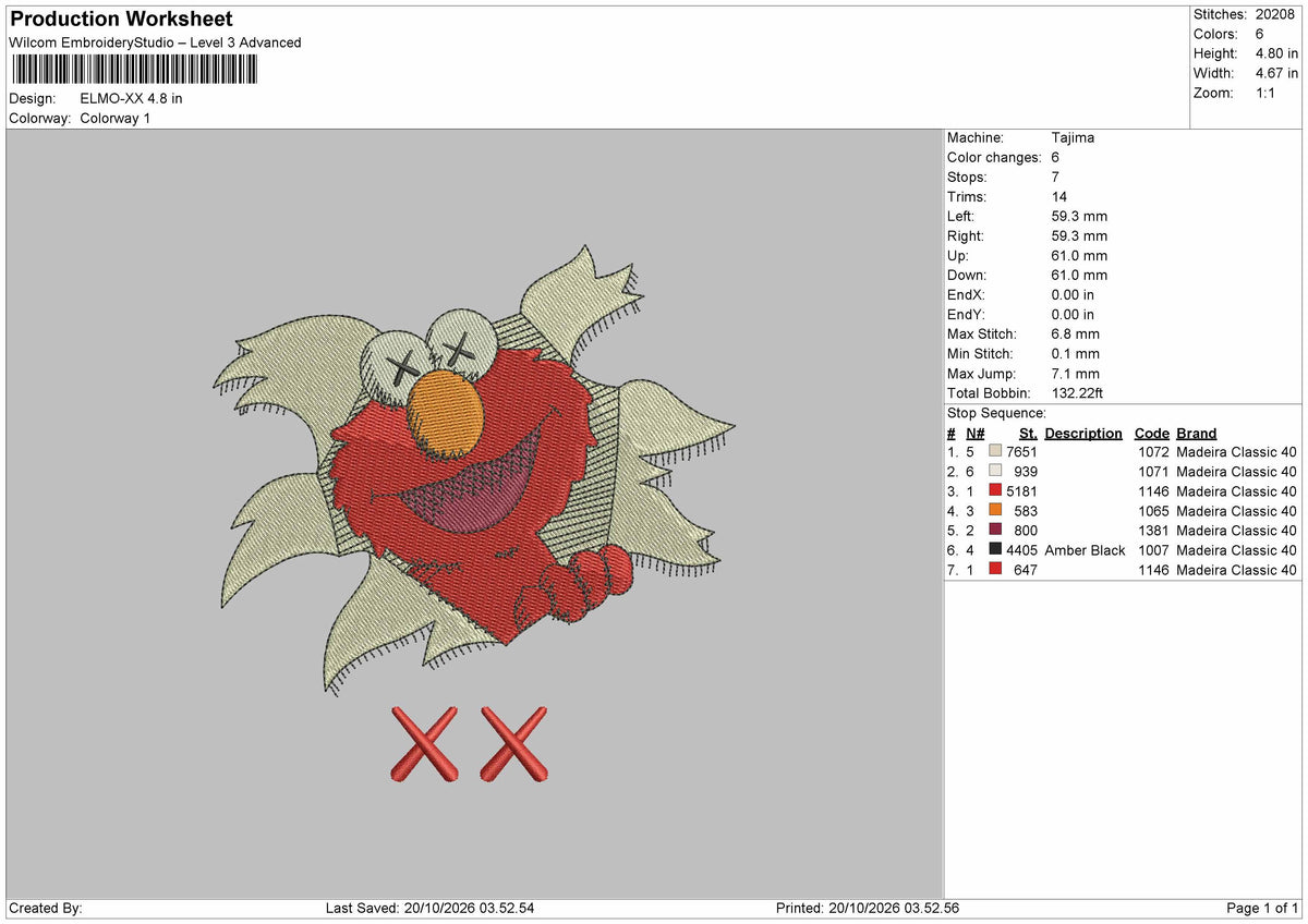 Elmohead 1910 Embroidery Machine Design File 6 sizes