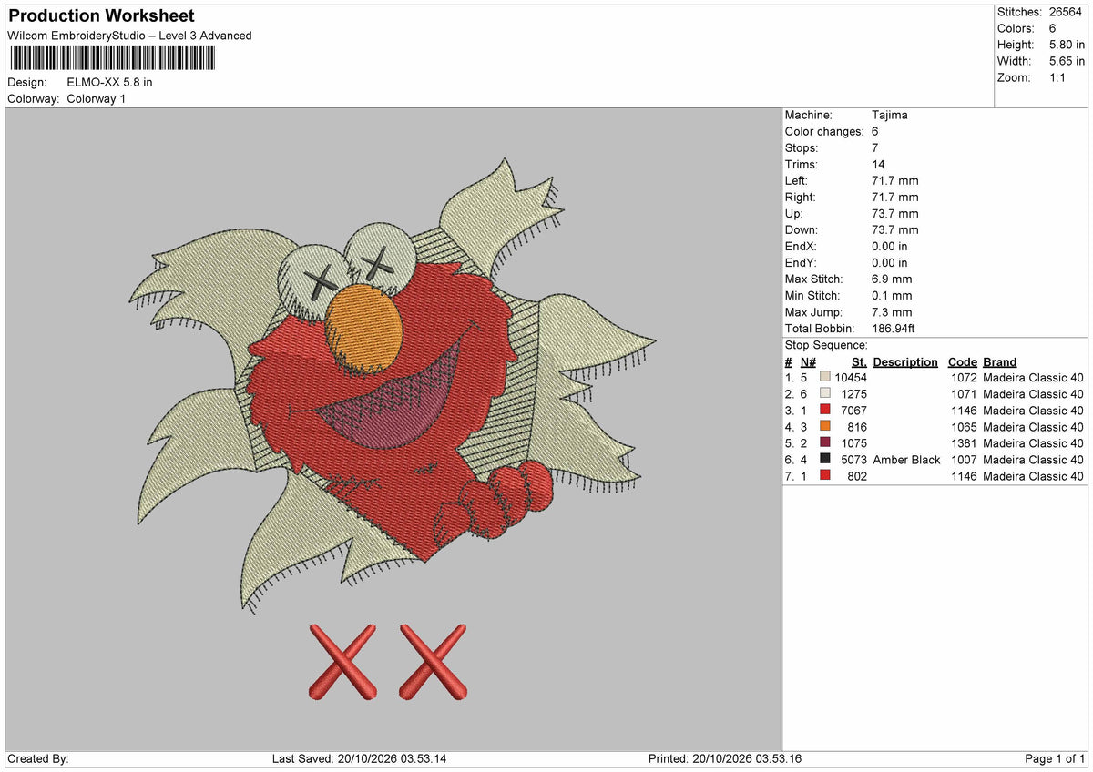 Elmohead 1910 Embroidery Machine Design File 6 sizes