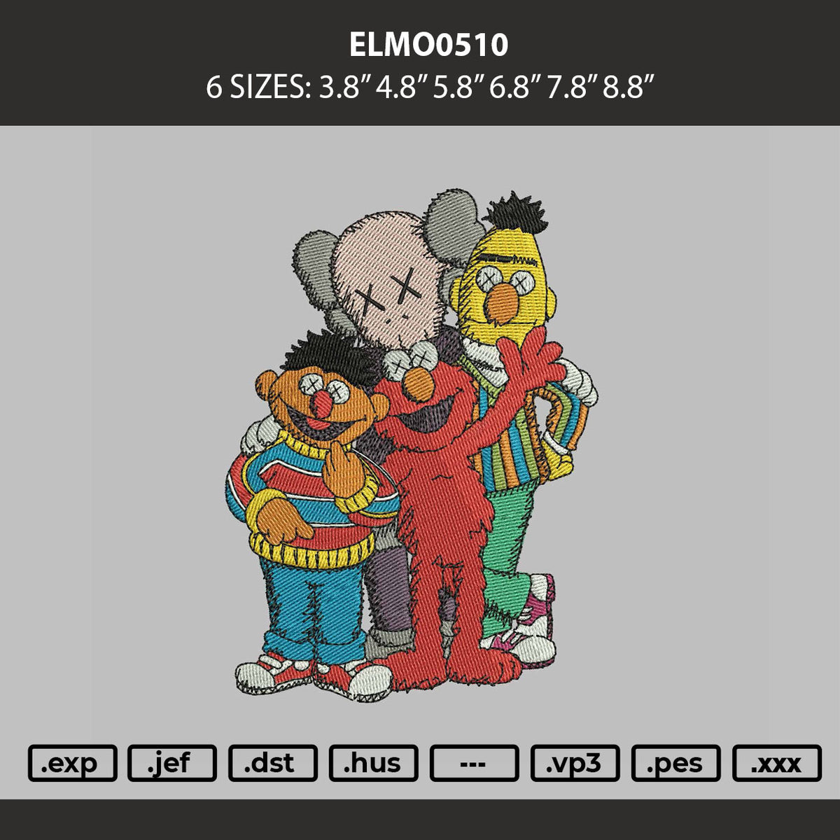 Elmo0510 Embroidery Machine Design File 6 sizes