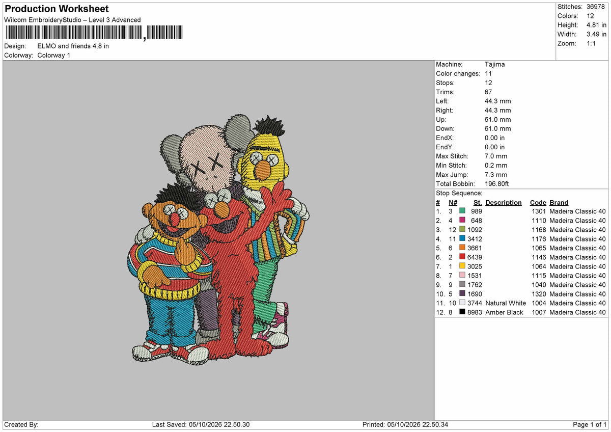 Elmo0510 Embroidery Machine Design File 6 sizes