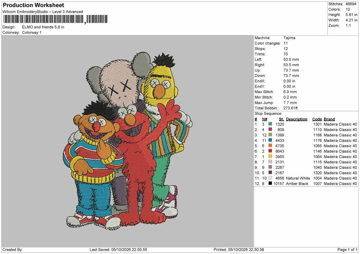 Elmo0510 Embroidery Machine Design File 6 sizes