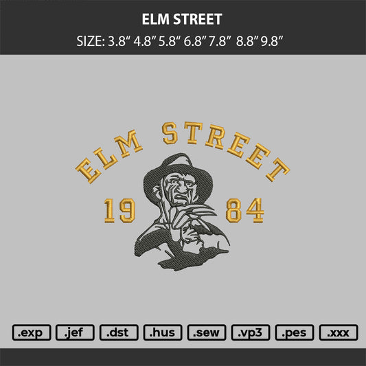 ELM STREET Embroidery Machine Design File 6 sizes
