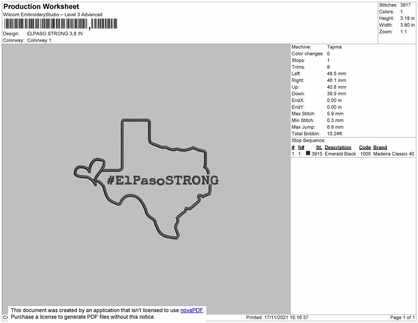 Elpaso Stronge Embroidery File 4 size