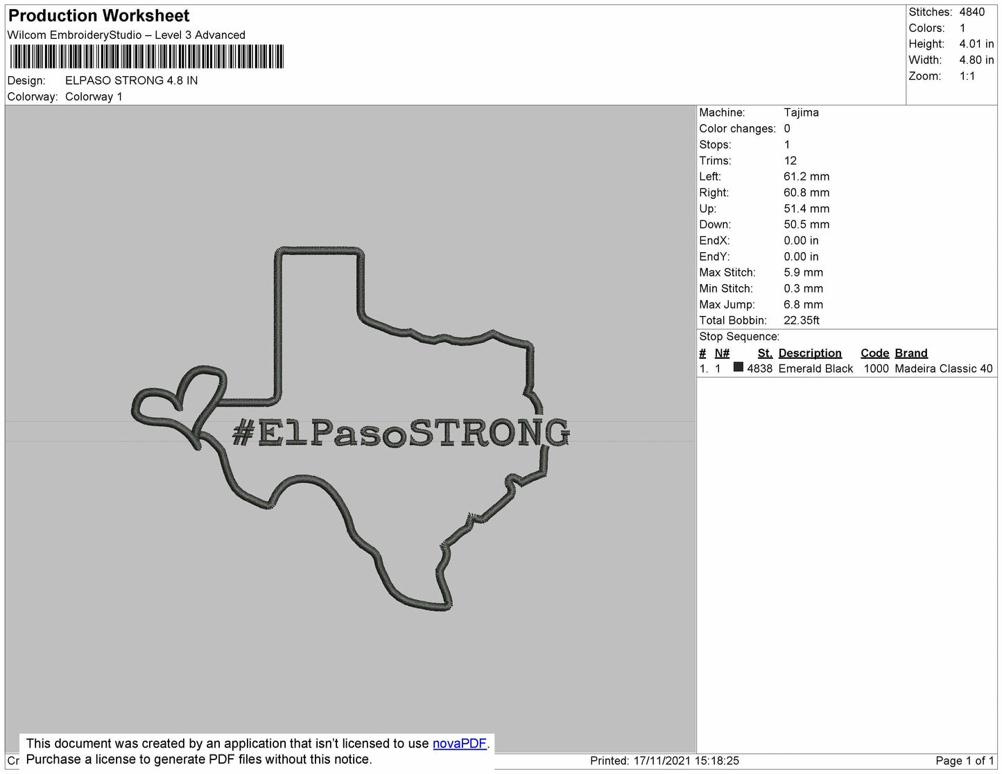 Elpaso Stronge Embroidery File 4 size