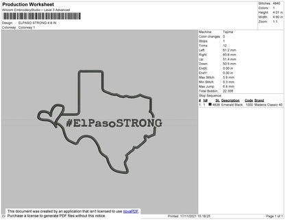 Elpaso Stronge Embroidery File 4 size