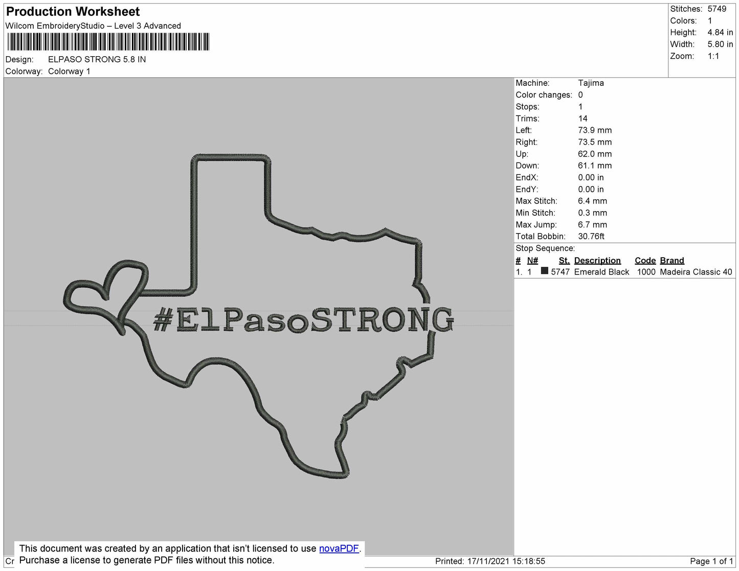 Elpaso Stronge Embroidery File 4 size