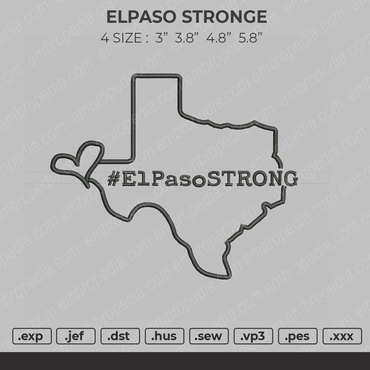 Elpaso Stronge Embroidery File 4 size
