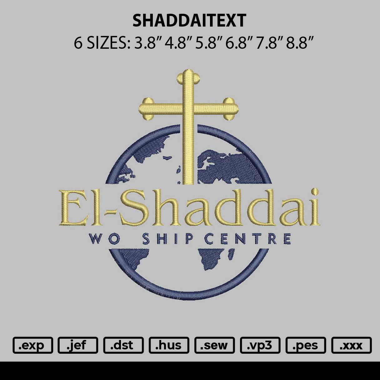 Shaddaitext Embroidery File 6 sizes