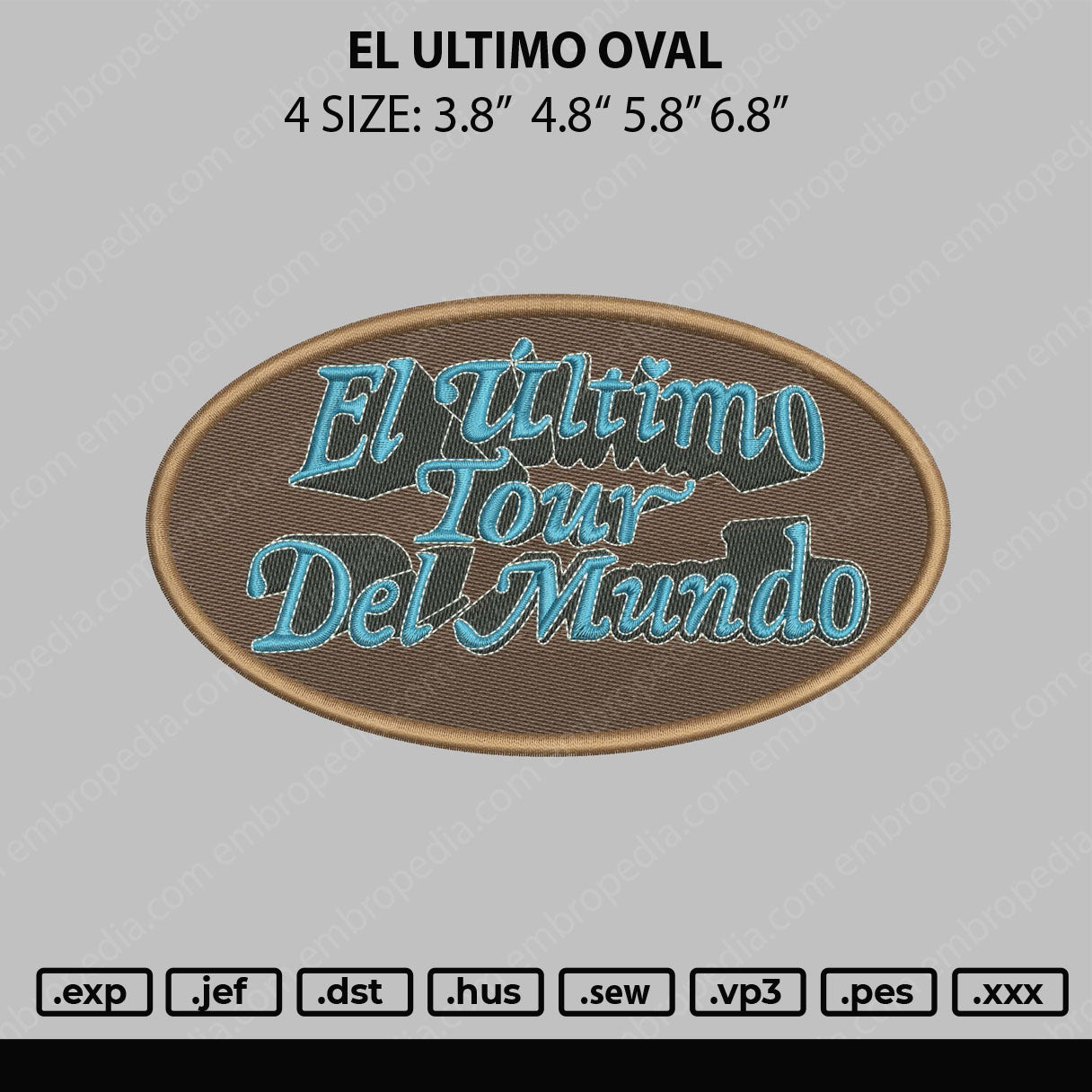 El Ultimo Oval Embroidery File 4 size