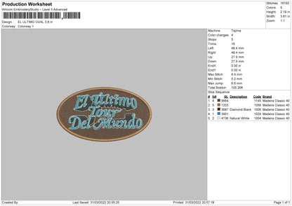 El Ultimo Oval Embroidery File 4 size