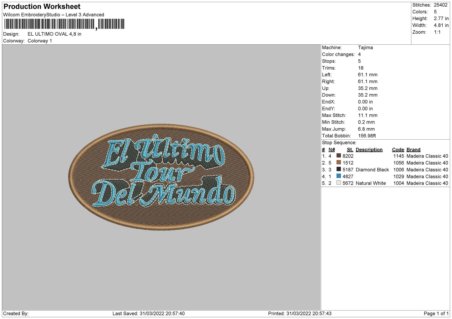 El Ultimo Oval Embroidery File 4 size