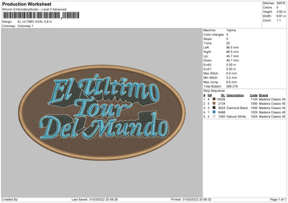 El Ultimo Oval Embroidery File 4 size