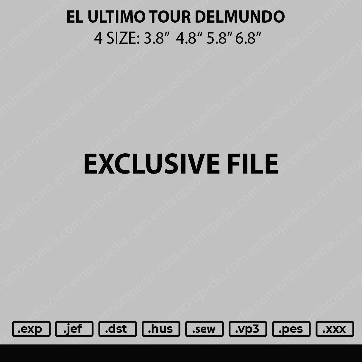 El Ultimo Tour Delmundo Embroidery File 4 size