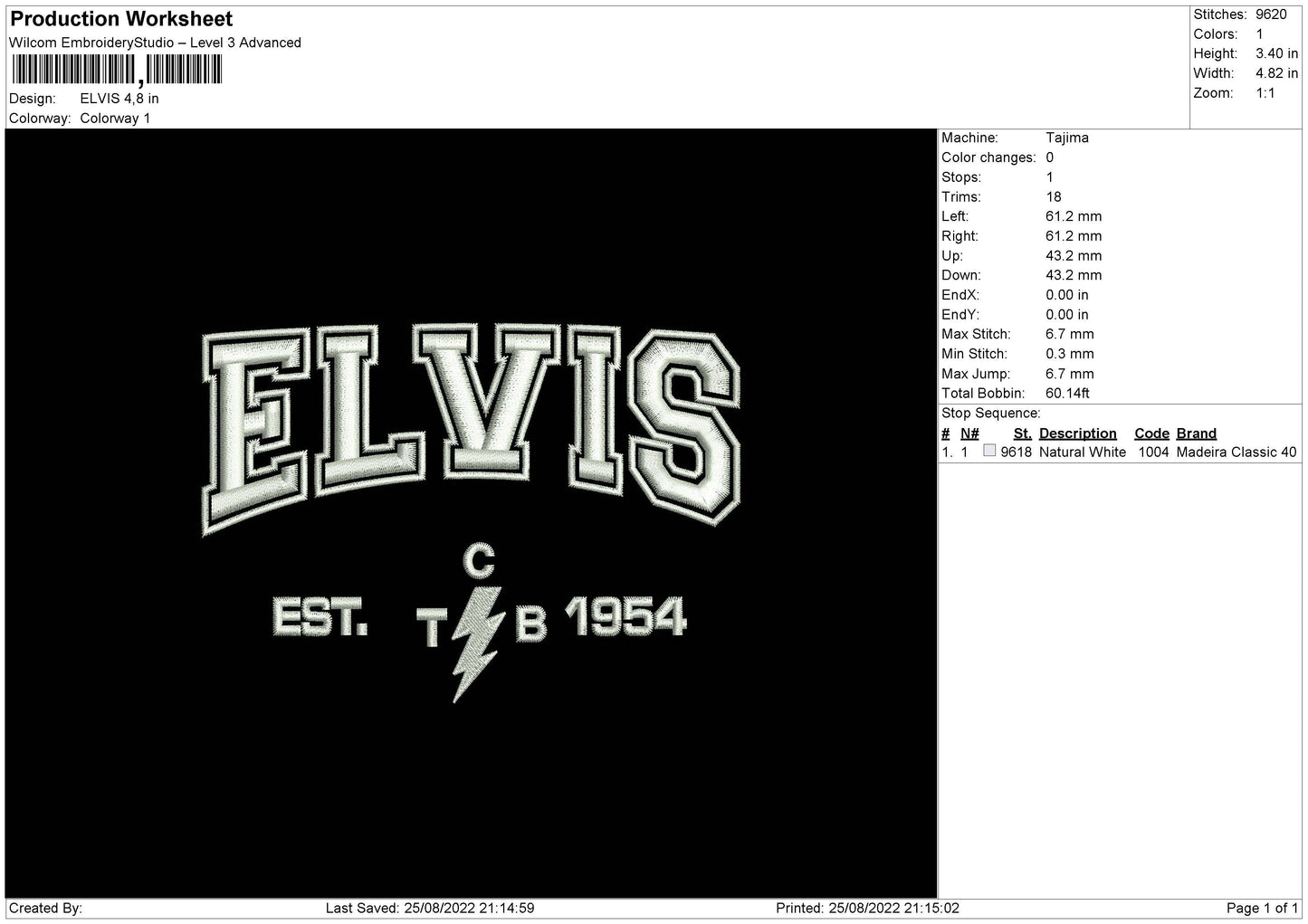 Elvis Embroidery File 5 sizes