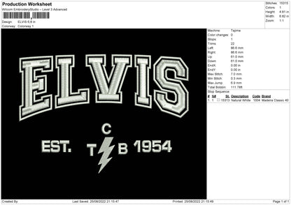 Elvis Embroidery File 5 sizes