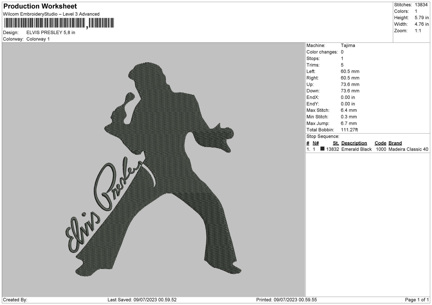 Elvis P Embroidery File 6 sizes