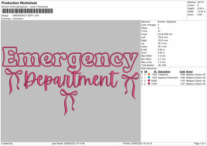 EMERGENCY DEPTARTMENT APPLIQUE  Embroidery Design File