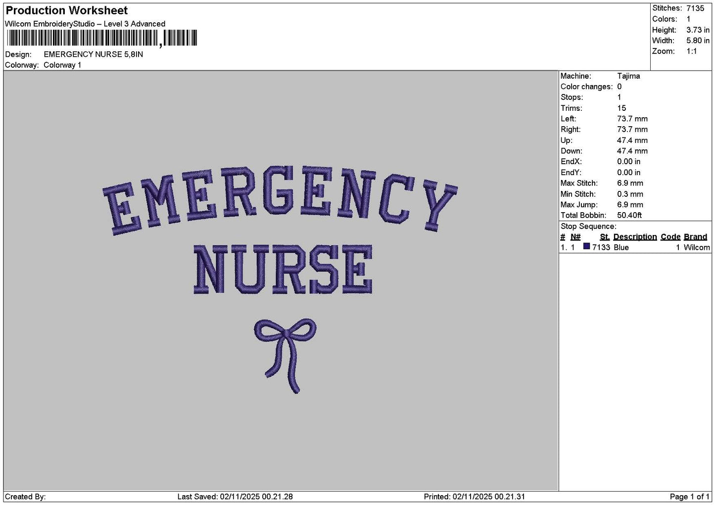 Nursetext 0211 Embroidery File 6 sizes