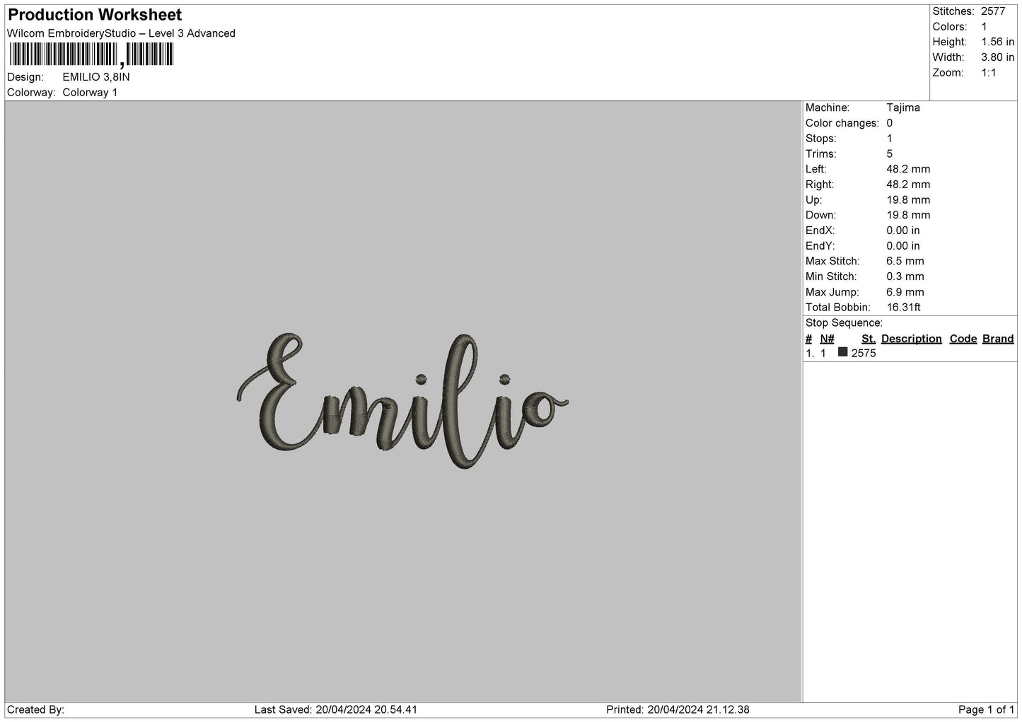 Emilio Text Embroidery File 6 sizes