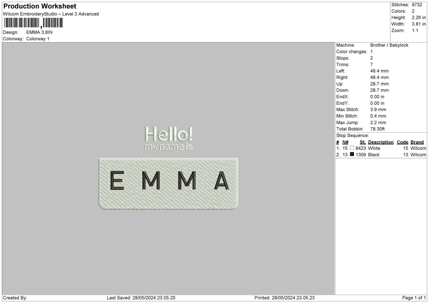Emmatext Embroidery File 6 sizes