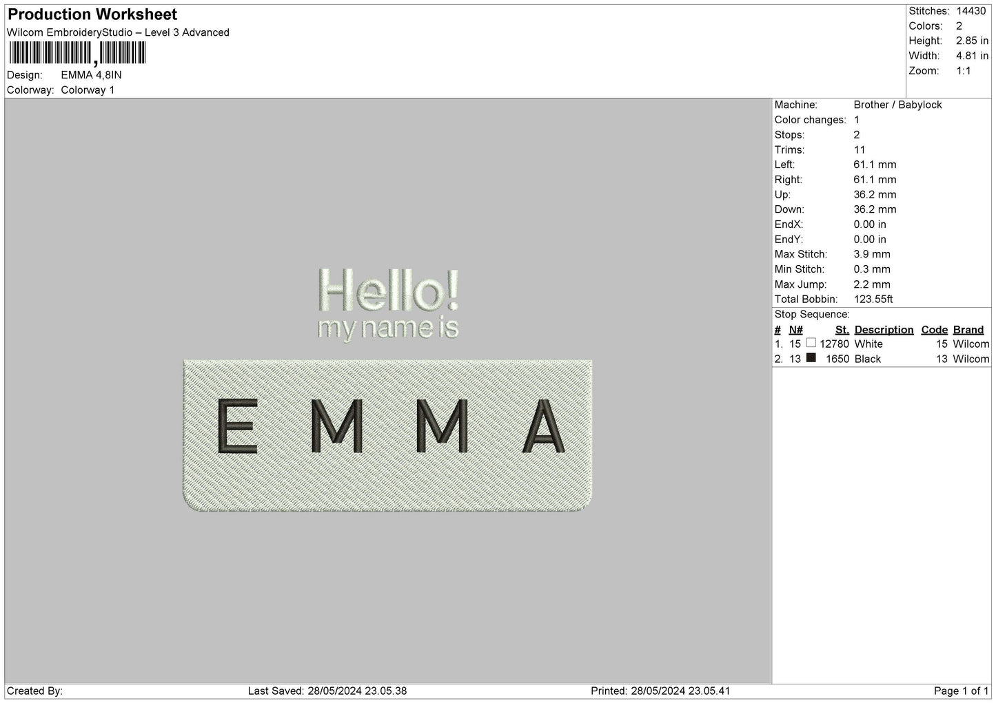 Emmatext Embroidery File 6 sizes