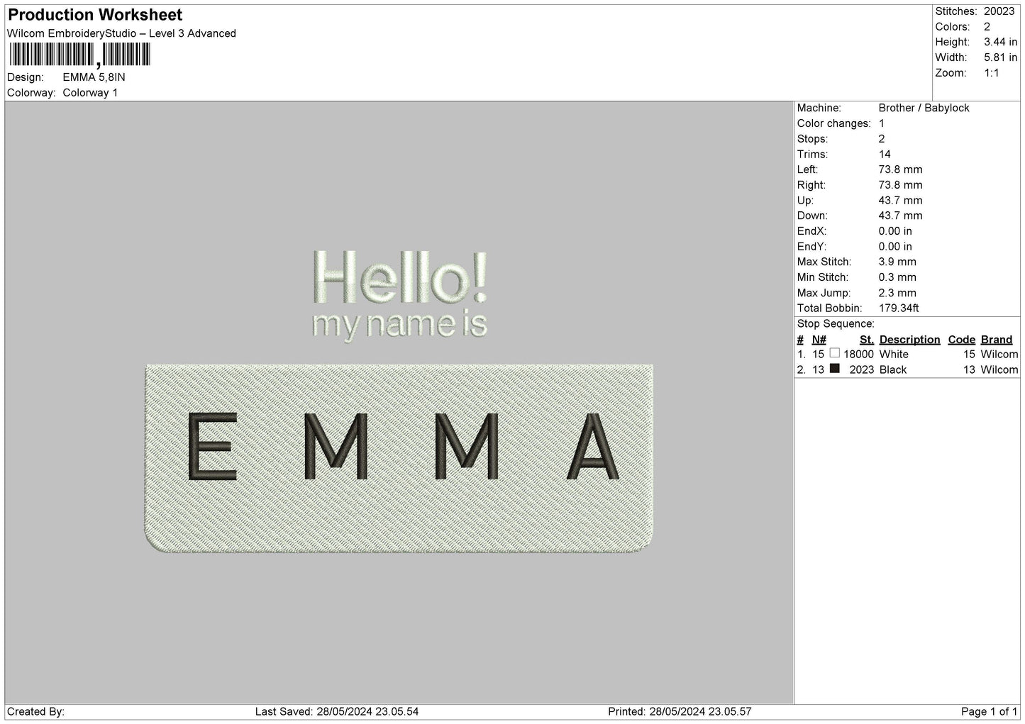 Emmatext Embroidery File 6 sizes