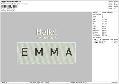 Emmatext Embroidery File 6 sizes
