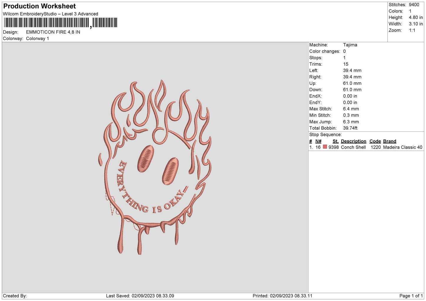 Emoticon Fire Embroidery File 6 sizes