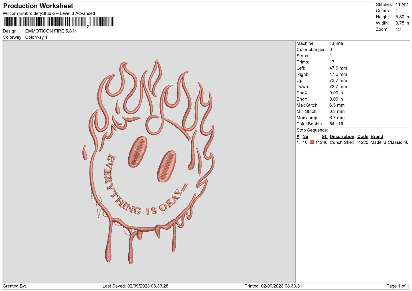 Emoticon Fire Embroidery File 6 sizes