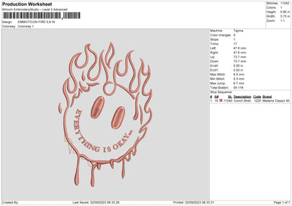 Emoticon Fire Embroidery File 6 sizes