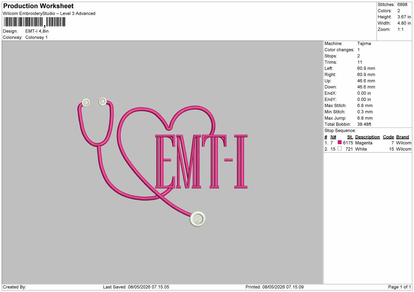 Emt Stetoskop Embroidery File 6 sizes