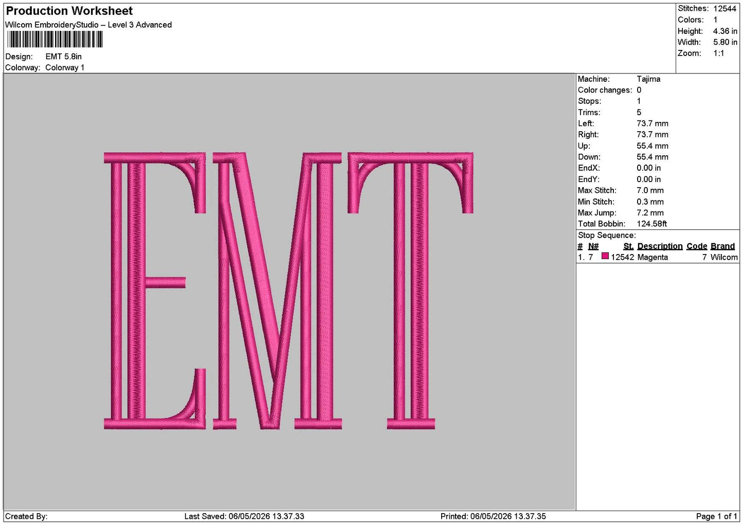 Emt Embroidery File 6 sizes