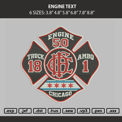 Engine Text Embroidery Machine Design File 6 sizes