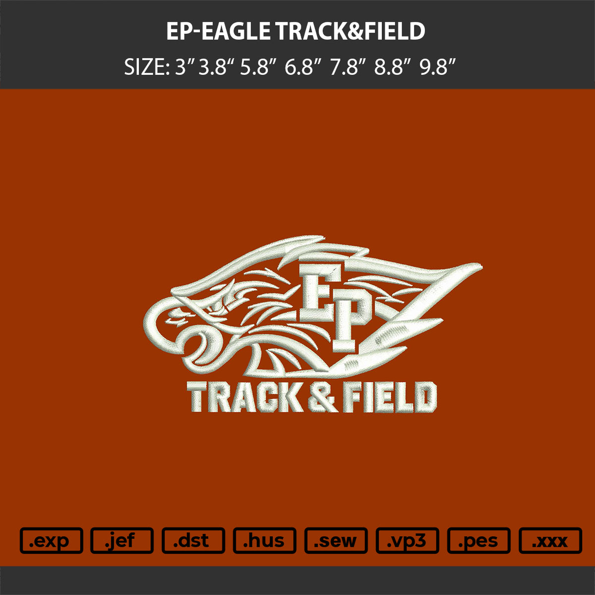 EP-EAGLE TRACK&FIELD Embroidery Design File 6 sizes
