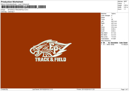 EP-EAGLE TRACK&FIELD Embroidery Design File 6 sizes
