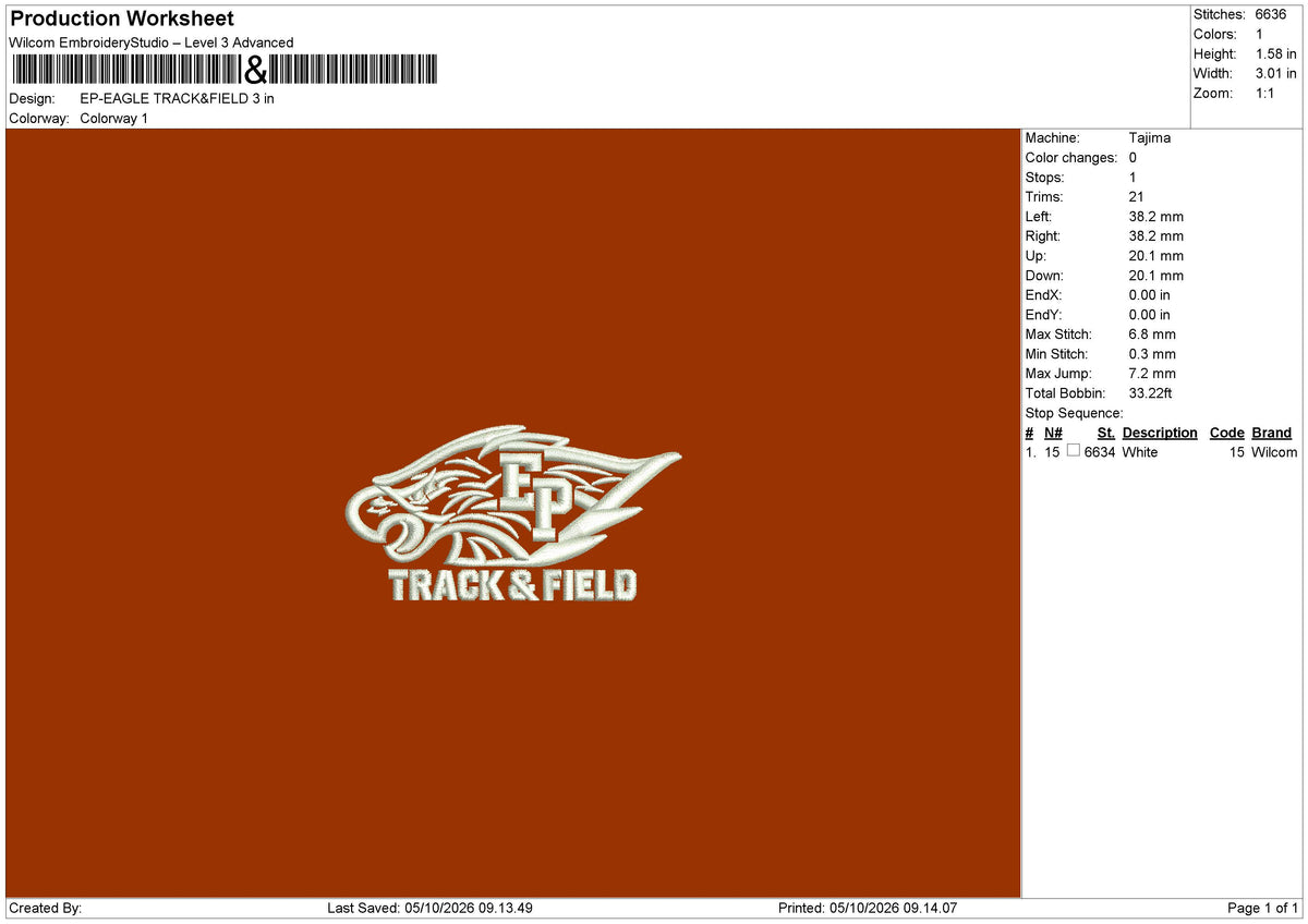 EP-EAGLE TRACK&FIELD Embroidery Design File 6 sizes