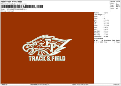 EP-EAGLE TRACK&FIELD Embroidery Design File 6 sizes