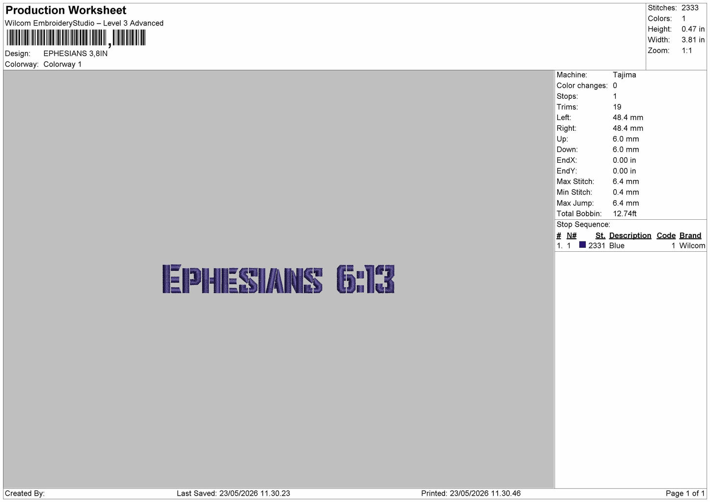 EPHESIANS Embroidery Machine Design File