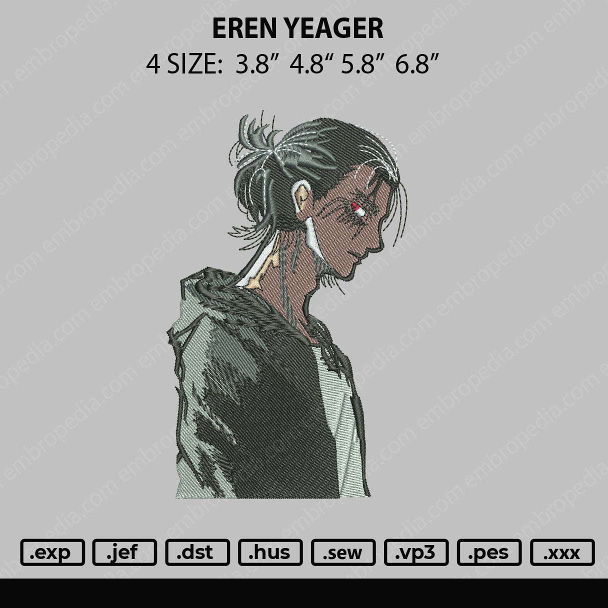 Eren Yeager Potrait Embroidery File 4 size