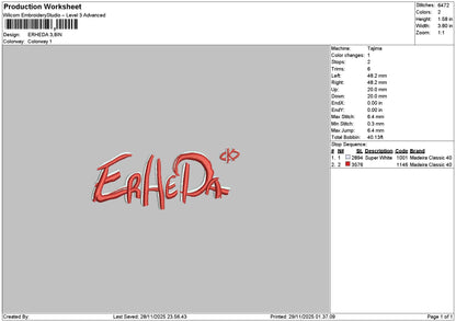 Erhedatext Embroidery File 6 sizes