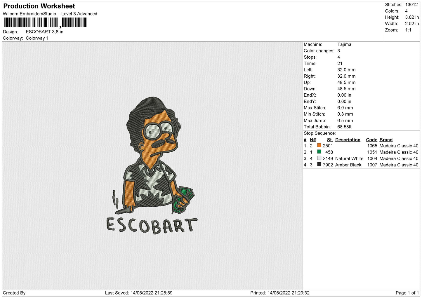Escobart Embroidery File 4 size